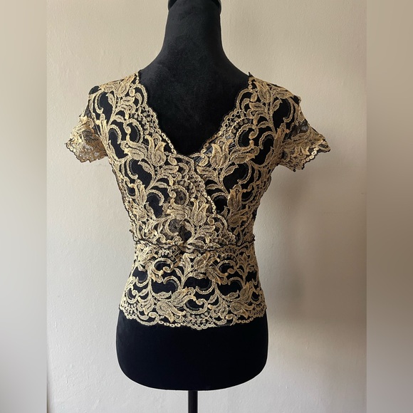 Definitely Wendy, Black/Gold, Lace/Mesh semi- crop fitted top, size med - Picture 8 of 10
